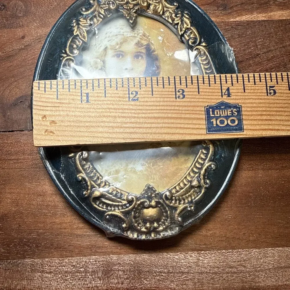 Ornate Oval Wood Composite Picture Frame Navy Gold 4.5 x 3.25 Photo NOS